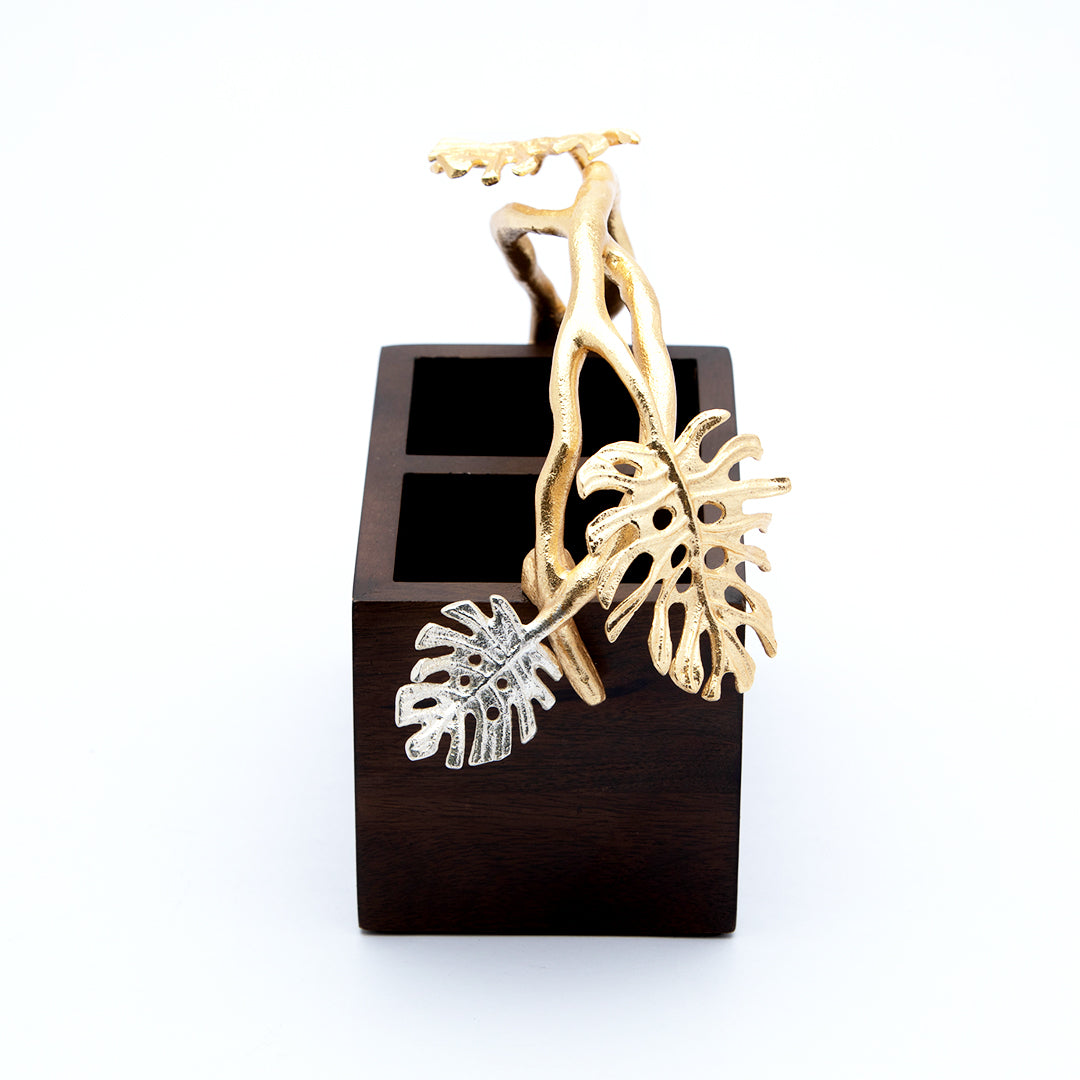 Monstara brown wooden cutlery holder