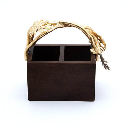Monstara brown wooden cutlery holder