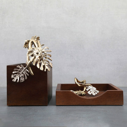 Hand Made Montera Leaf Brown Tissue And Cutlery Holder