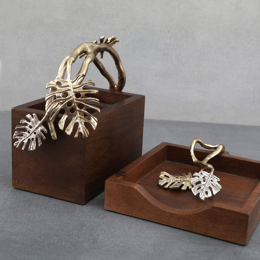 Hand Made Montera Leaf Brown Tissue And Cutlery Holder