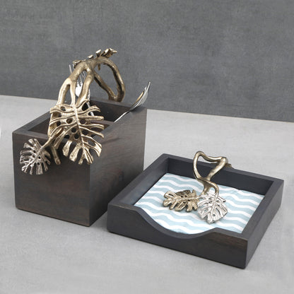 Montera Leaf Grey Hand Made Tissue And Cutlery Holder