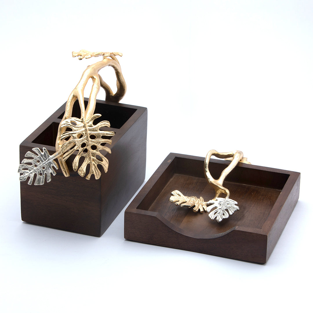 Monstara wooden cutlery & tissue holder set