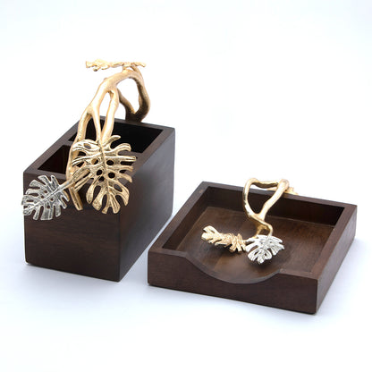 Monstara wooden cutlery & tissue holder set