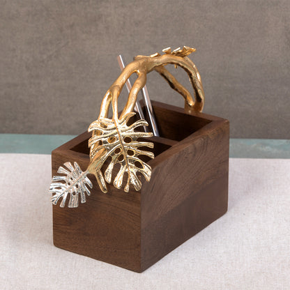 Monstara brown wooden cutlery holder