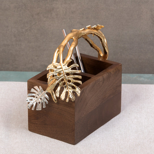 Monstara brown wooden cutlery holder