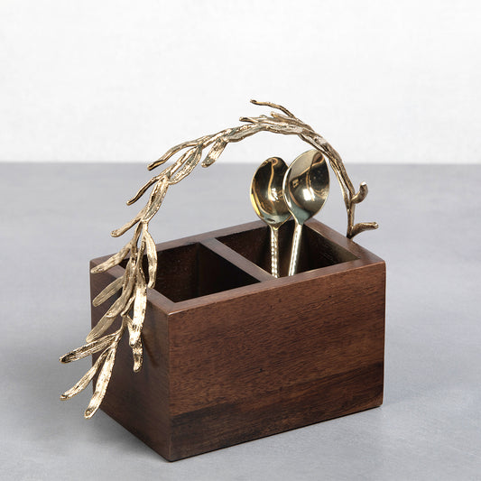 Palm leaf wooden cutlery holder