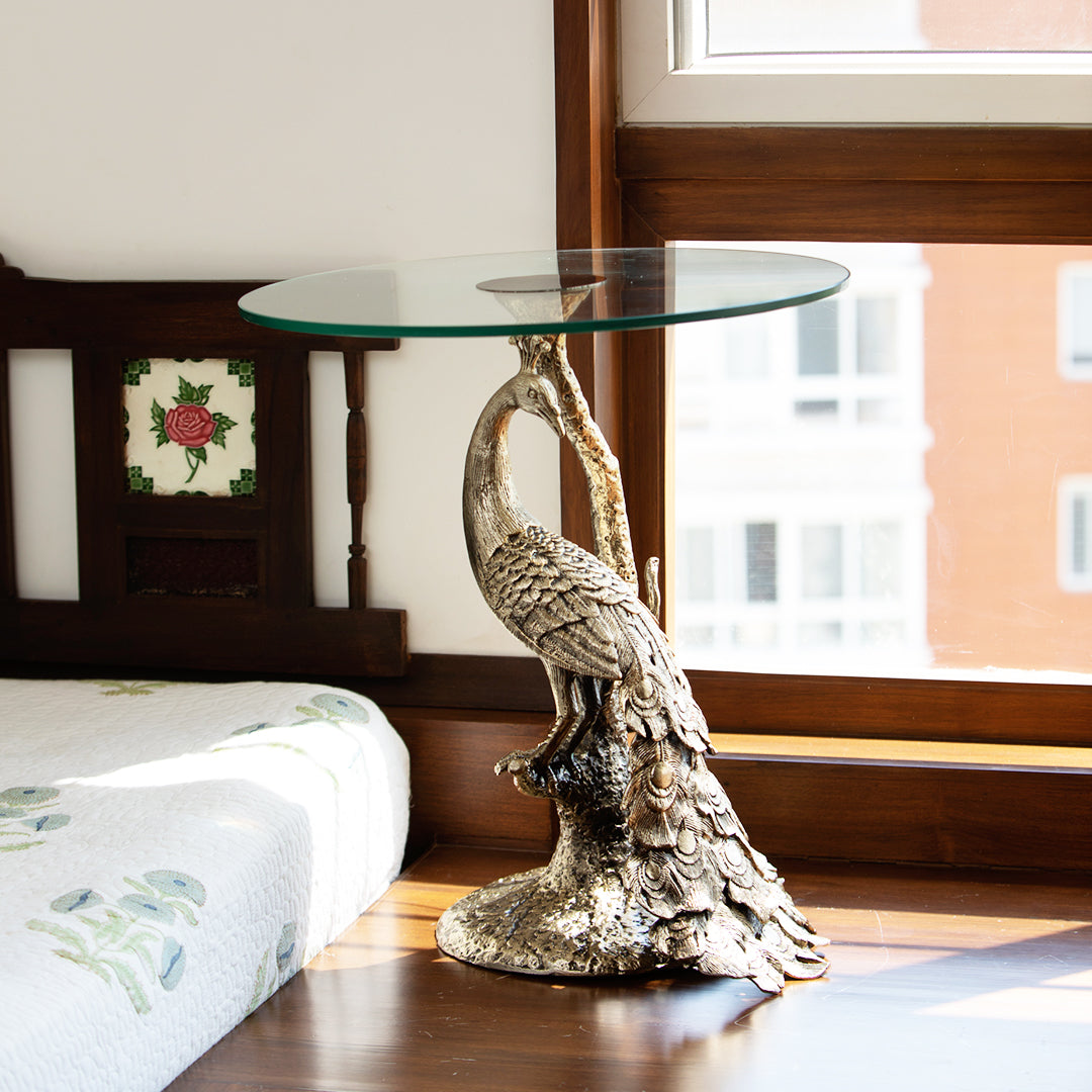 Peacock Glass top Accent Table