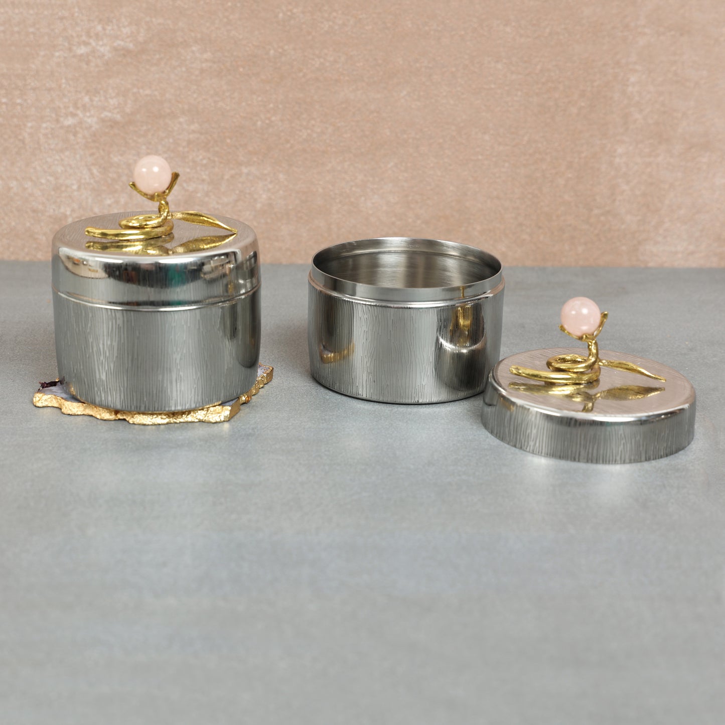 Steel Canister with Lid Pink Onyx