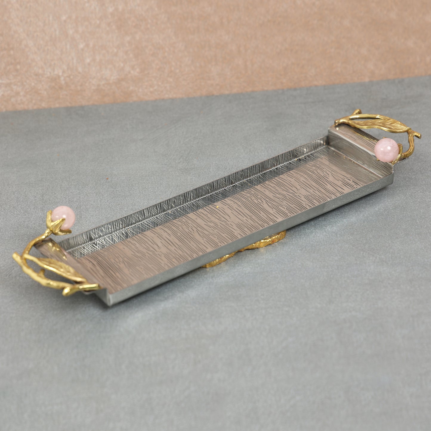 Steel Cracker Tray with Pink Onyx
