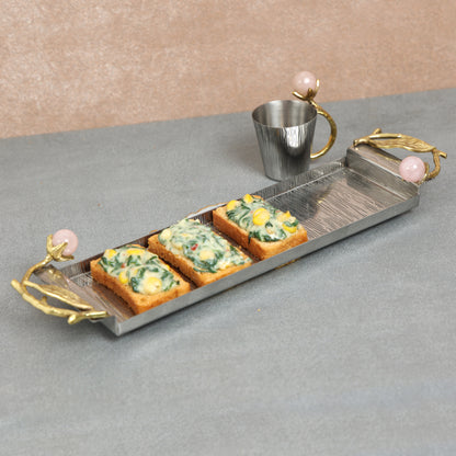 Steel Cracker Tray with Pink Onyx