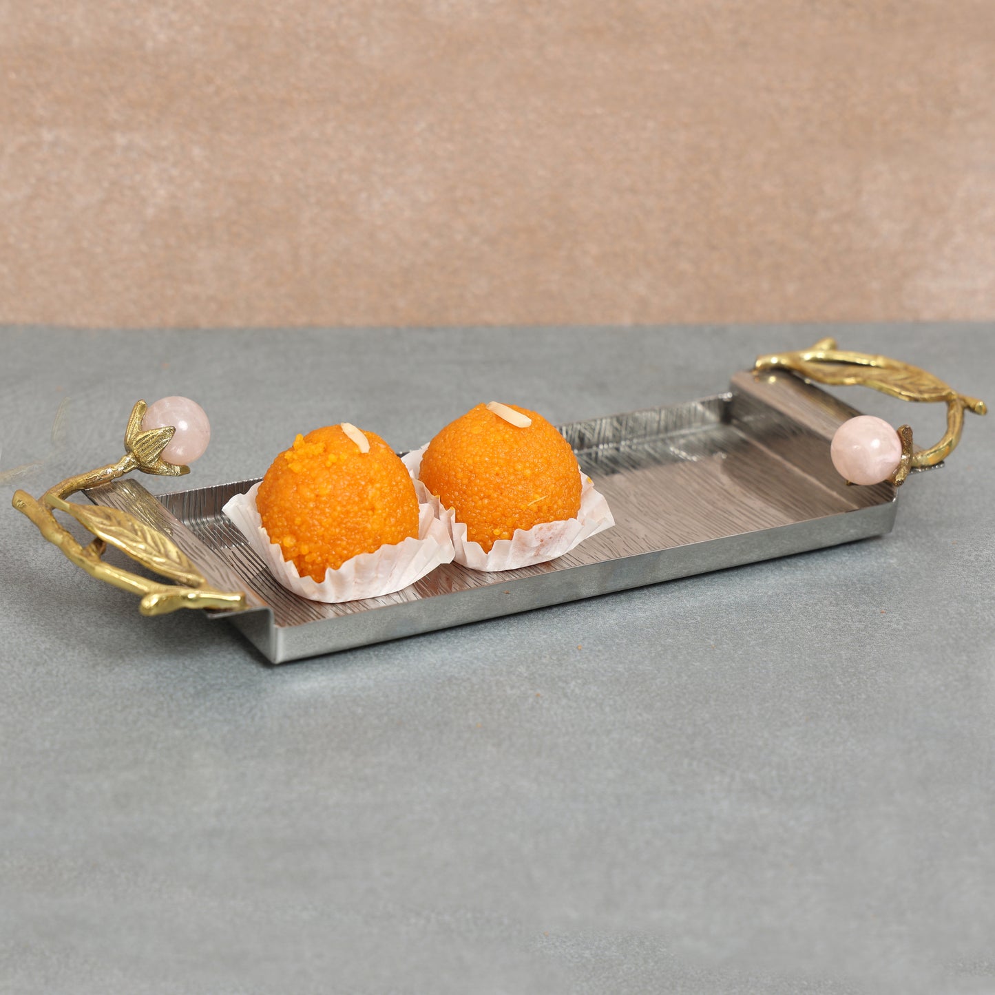 Steel Cracker Tray with Pink Onyx