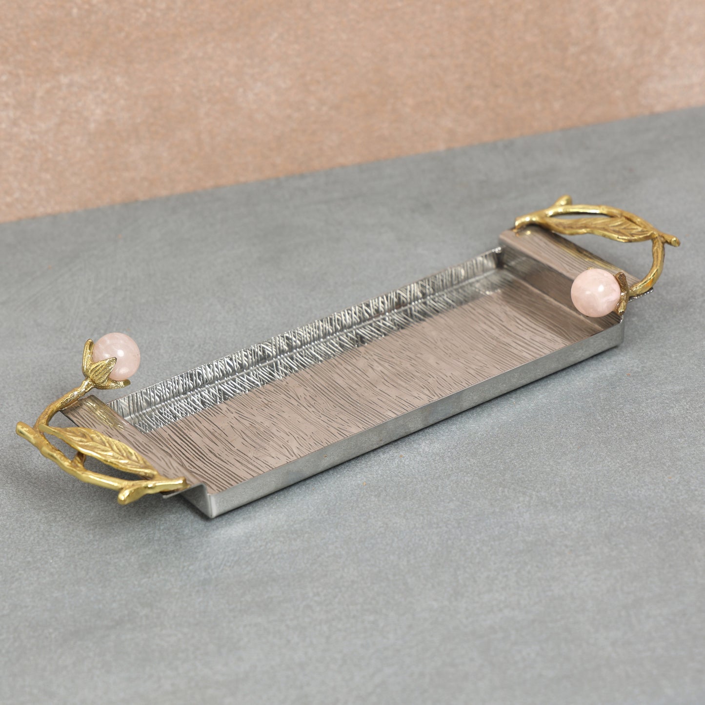 Steel Cracker Tray with Pink Onyx