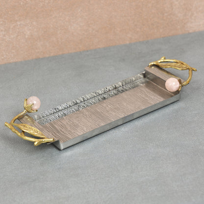 Steel Cracker Tray with Pink Onyx