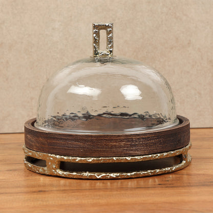 Wooden Cake Cloche with Glass Dome