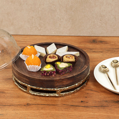 Wooden Cake Cloche with Glass Dome