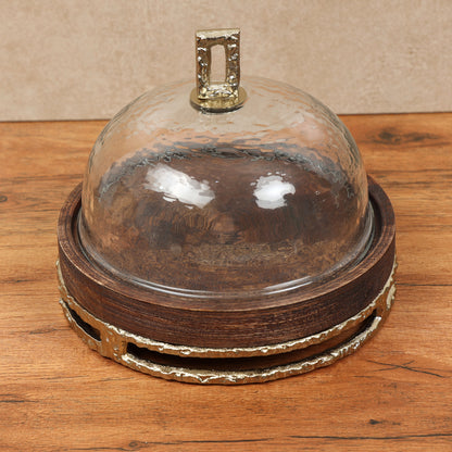 Wooden Cake Cloche with Glass Dome