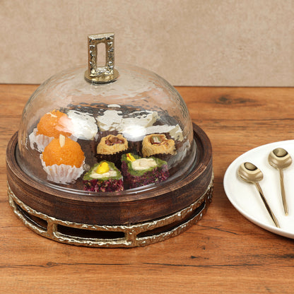 Wooden Cake Cloche with Glass Dome