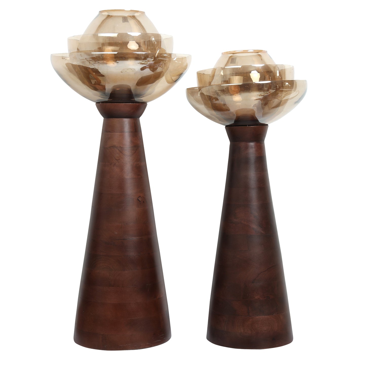 Wooden floor candle holder set