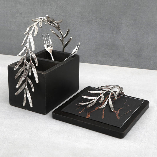 Plam Leaf Hand Made Tissue And Cutlery Holder
